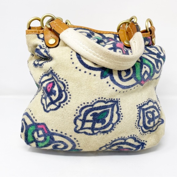 Juicy Couture Cream Patterned Terry Cloth Y2K Hobo Bag Purse with Leather Trim - Picture 4 of 8